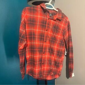 Volcom Red and Black Plaid Kids Button Down Shirt